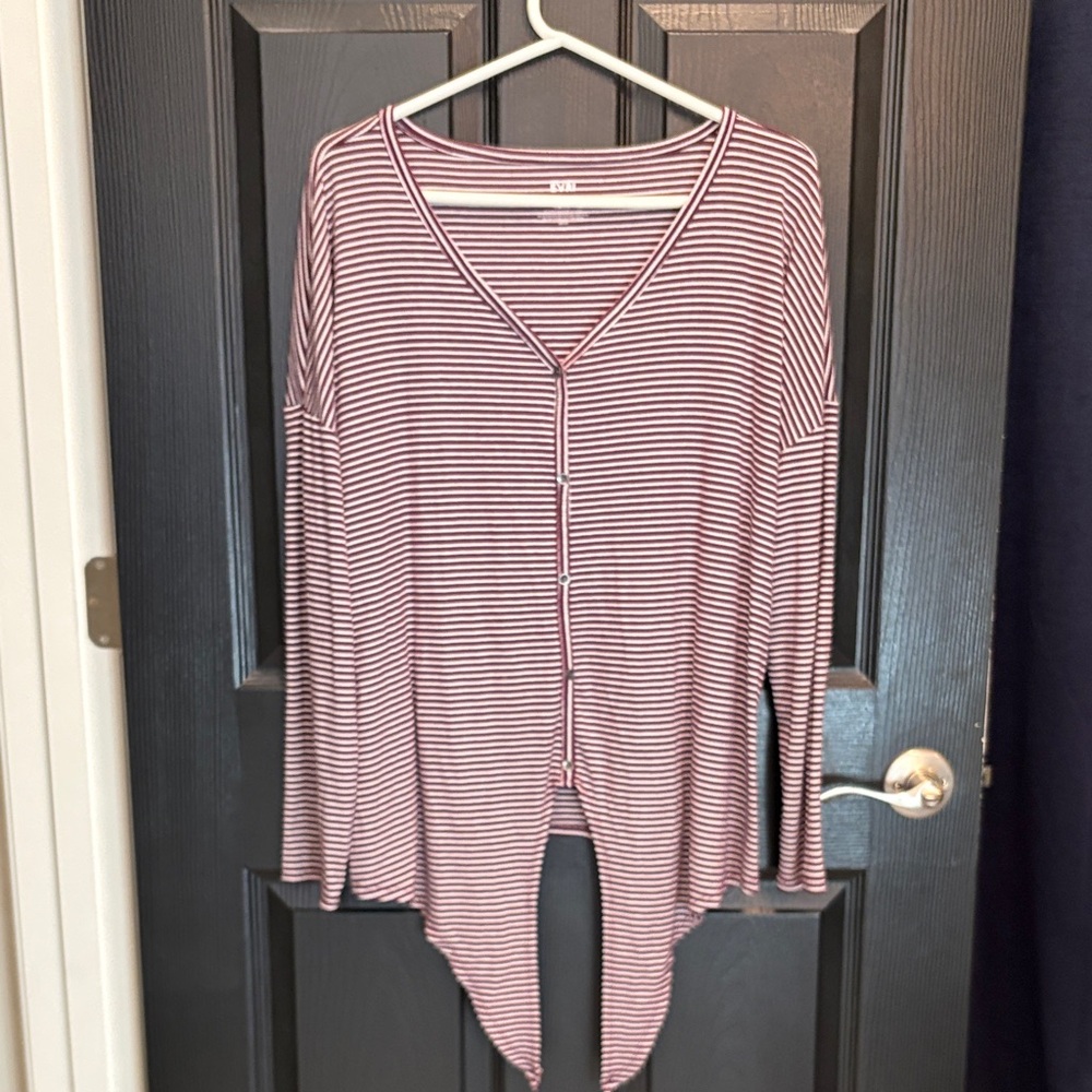 EVRI Striped Button Down Shirt in Red and White